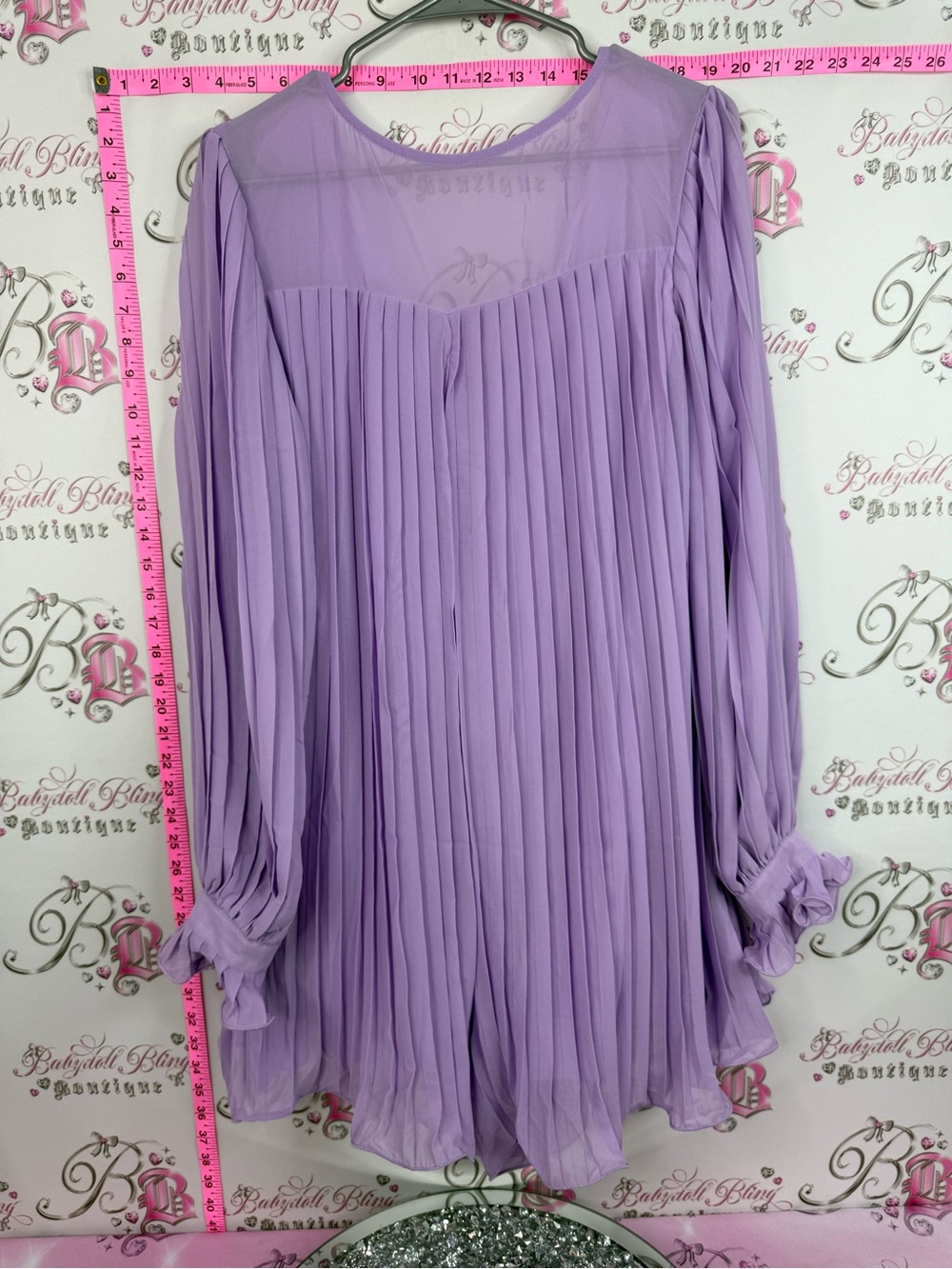 Mini dress or shirt vintage retro Lavender Pleated Long-Sleeve Women's Top